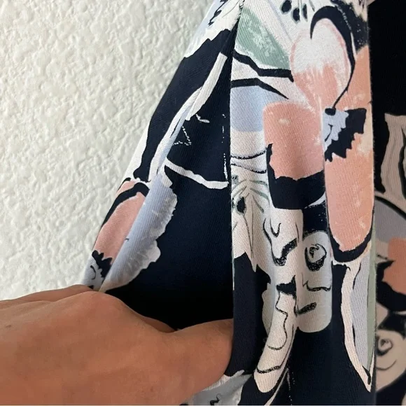 NWOT Pact Organic Cotton Fresh Flora Midnight Blue Fit & Flare Midi Dress  SZ XS - www.toquedesaborminas.com.br